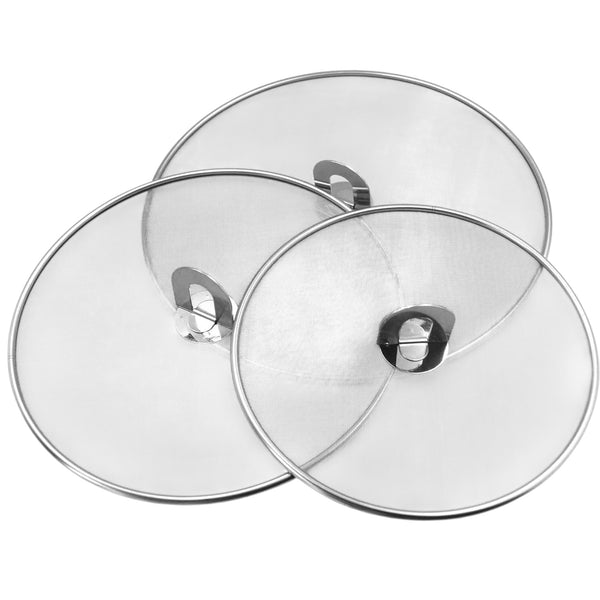 RVS Antispatdeksel Set van 3 – Ø20 / Ø25 / Ø30 cm – Spatdeksel voor Pan – Fijne Antispat Zeef – Vetbeschermer voor Bakken & Braden – Vaatwasserbestendig – Universeel Formaat