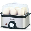 Chefino Eierkoker – Elektrisch – 8 Eieren – RVS – BPA-vrij – Timer & Automatische Uitschakeling – Inclusief Maatbeker met Eierprikker & Pochéerschaal – Anti-oververhitting – Zilver/Zwart