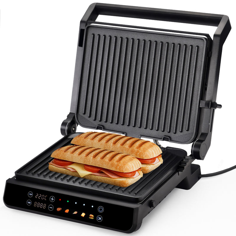Chefino Forza Digitale Contactgrill - XL - 2000W - PFAS-vrij, uitneembare platen & 5 kookstanden - Groot Formaat - Tosti ijzer - Panini maken - Grill Apparaat - 180 graden uitklapbaar - Tosti Apparaat
