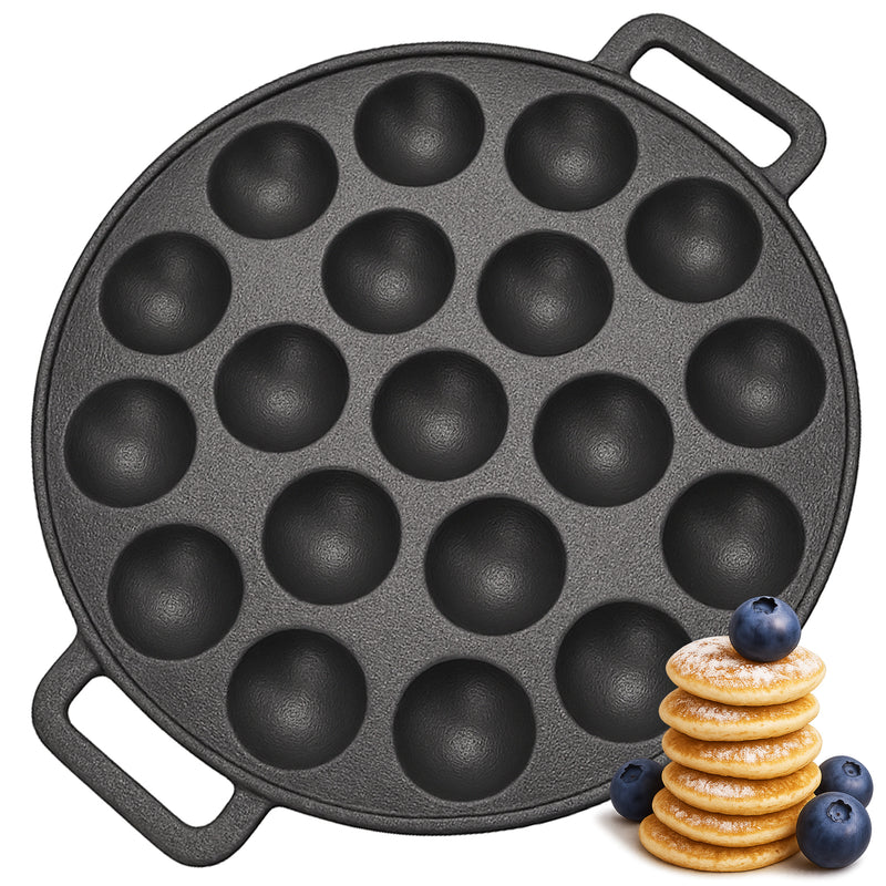 Chefino Poffertjespan Gietijzer 24 cm – 19 Poffertjes Tegelijk – Geschikt voor Gas, Inductie, Keramisch en Oven – BPA-vrij, Anti-aanbaklaag