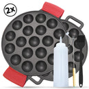 Chefino 2-delige gietijzeren poffertjespan set – 38 poffertjes tegelijk – inclusief doseerfles, vork, bakkwast en siliconen handgrepen – geschikt voor alle warmtebronnen (gas, inductie, oven, keramisch, elektrisch)