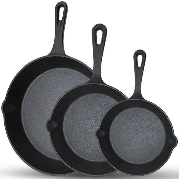 Chefino Gietijzeren Pannenset – 3-delige Skillet Set – Pannenset Inductie – Gietijzeren Pan voor BBQ, Oven en Fornuis – PFAS-vrij en Krasbestendig