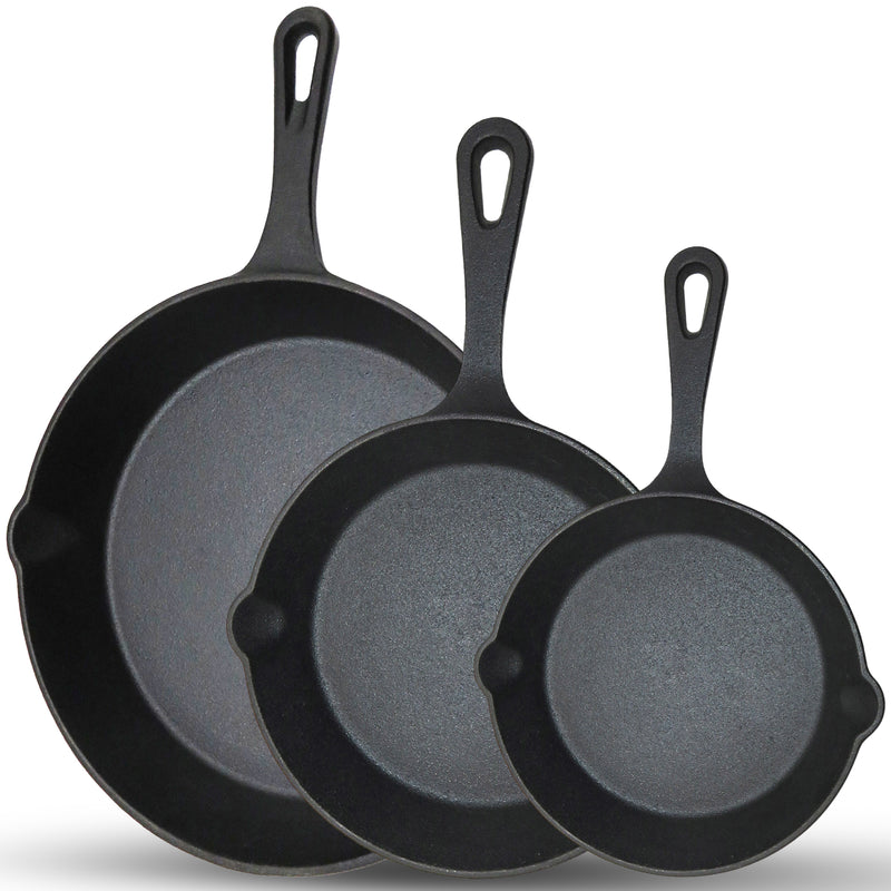 Chefino Gietijzeren Pannenset – 3-delige Skillet Set – Pannenset Inductie – Gietijzeren Pan voor BBQ, Oven en Fornuis – PFAS-vrij en Krasbestendig