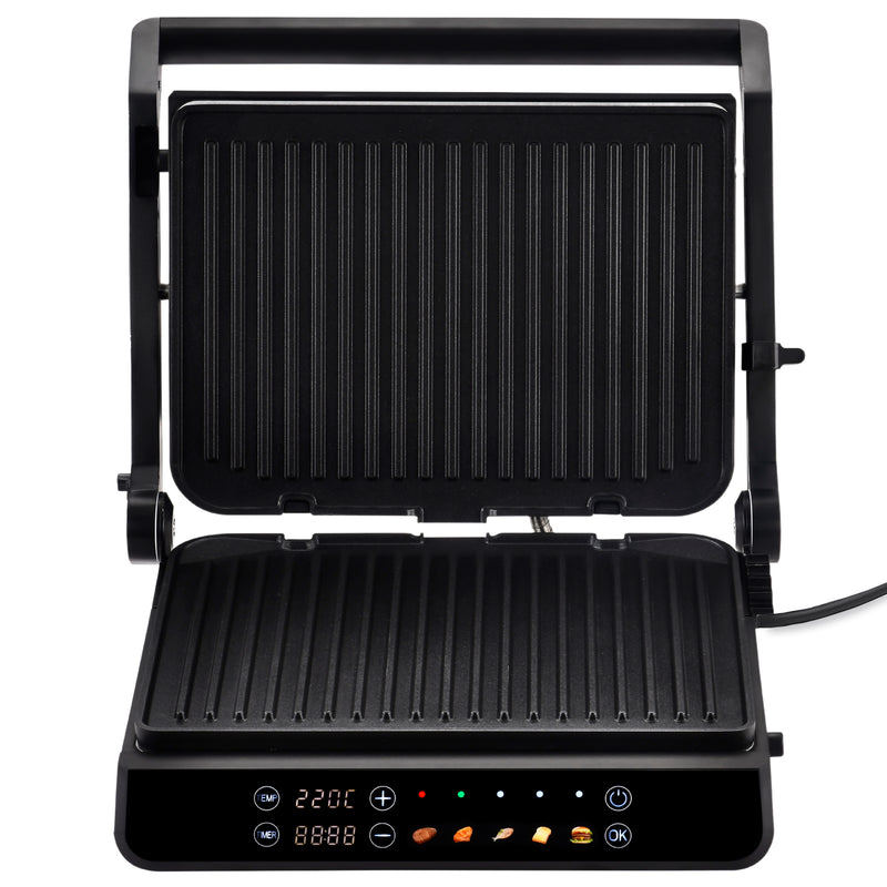 Chefino Forza Digitale Contactgrill - XL - 2000W - PFAS-vrij, uitneembare platen & 5 kookstanden - Groot Formaat - Tosti ijzer - Panini maken - Grill Apparaat - 180 graden uitklapbaar - Tosti Apparaat