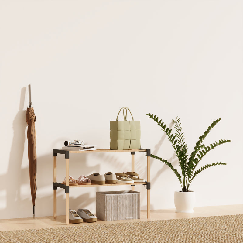 Schoenenrek 2 Lagen – Zwart - Compact Houten Schoenenkast – Ruimtebesparend Schoenenrek voor 6+ Paar – Duurzaam & Modern Design – 51 x 23 x 39 cm