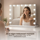 Hollywood Spiegel met Verlichting – Make-up Spiegel met LED Lampen – Dimmbaar & Touchbediening – Tafelmodel & Wandmontage – Kaptafel Spiegel met Verlichting – 58 x 48 cm – Wit