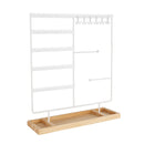 Sieradenhouder Wit met Houten Bodem – Organizer voor Kettingen, Oorbellen en Armbanden – Met Haakjes, Gaatjes en Opbergvakjes – 36,8 x 29 cm