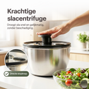 Chefino All In - Slacentrifuge RVS 5L met Snij- en Raspmessen – Salade Spinner – Sladroger – Slakom met Mandoline – Groentesnijder – Julienne Snijder – RVS Mengkom