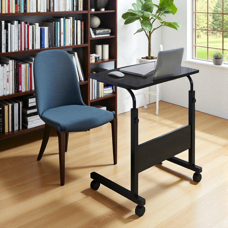Verstelbare Laptoptafel op Wielen – In Hoogte Verstelbaar (71-98 cm) – 60 cm Breed – Compact Bureau – Verrijdbaar Laptoptafeltje voor Thuis & Kantoor – Zwart
