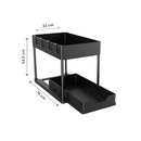 Waschbeckenschrank-Organizer – 2 Schichten – 76 x 34,5 x 22 cm – Küchenschrank-Organizer – Schwarz – ausziehbar