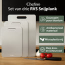Chefino Titanium Snijplanken Set 3-delig – Antibacterieel Titanium Snijplank – Krasvast, Microplasticvrij & Vaatwasserbestendig – Duurzame Snijplanken voor Groente, Vlees & Vis