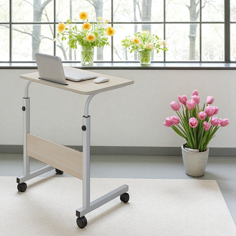 Verstelbare Laptoptafel op Wielen – In Hoogte Verstelbaar (71-98 cm) – 80 cm Breed – Compact Bureau – Verrijdbaar Laptoptafeltje voor Thuis & Kantoor – Wit