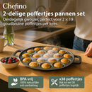 Chefino 2-delige gietijzeren poffertjespan set – 38 poffertjes tegelijk – inclusief doseerfles, vork, bakkwast en siliconen handgrepen – geschikt voor alle warmtebronnen (gas, inductie, oven, keramisch, elektrisch)
