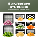 Chefino Squalo - Groentesnijder Set met Opvangbak – Mandoline Snijder – 8 RVS Messen – Uiensnijder & Blokjessnijder – Groentehakker – Keuken Snijapparaat – Inclusief Rasp en Julienne