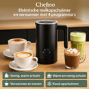 Melkopschuimer Elektrisch – Zwart – 4 Programma’s – Melkverwarmer en Melkklopper Electrisch – Perfect voor Cappuccino, Latte Macchiato en Chocomel