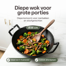Gietijzeren Wok Ø36 cm met Houten Deksel – Wokpan Gietijzer voor Inductie, Gas, Oven & BBQ –  Pre-seasoned  – Grote Wokpan met Handgrepen – Professionele Wok