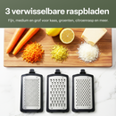 Chefino Fineza - Kaasrasp met Opvangbak – RVS Groenterasp – Keukenrasp met Container – 3 Verwisselbare Raspbladen – Handrasp voor Kaas, Groenten en Citroenrasp – Antislip