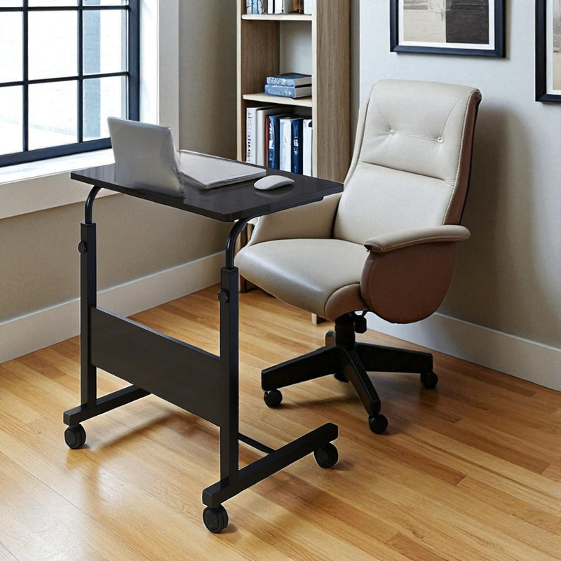 Verstelbare Laptoptafel op Wielen – In Hoogte Verstelbaar (71-98 cm) – 80 cm Breed – Compact Bureau – Verrijdbaar Laptoptafeltje voor Thuis & Kantoor – Zwart