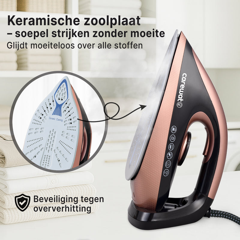 Carewat Stoomstrijkijzer met Stoomgenerator - Goud - 2200W - 1.5L Uitneembare Watertank - 100 g/min Stoomproductie - Keramische Zoolplaat - 3.0 Bar Stoomdruk - Anti-Oververhitting - Geschikt voor alle stoffen