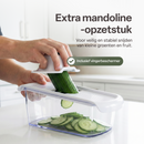 Chefino Verto - Groentesnijder Set met Opvangbak – Mandoline Snijder – Groentehakker – Blokjessnijder – Julienne Snijder – RVS Messen – Groente Chopper met 8 Snijbladen – Keukensnijder