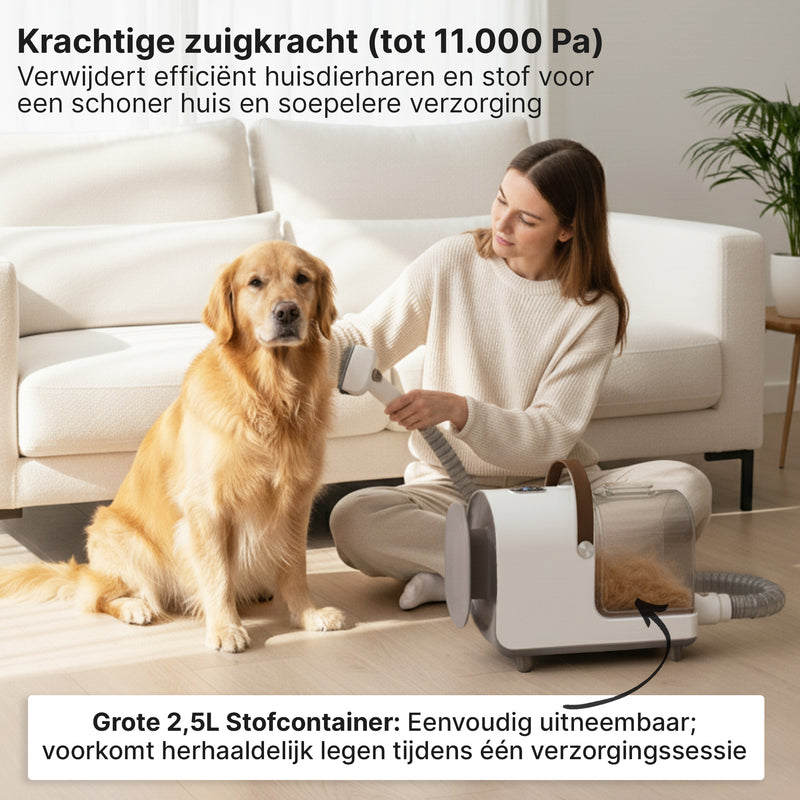 Carewat 6-in-1 Huisdier Stofzuiger en Trimmer Set – Professionele Hondentondeuse met Stofzuiger – Trimset Hond en Kat – Stil, Krachtig en Hygiënisch