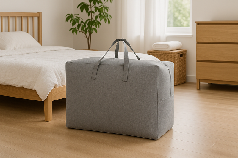 Opbergtas Groot 58x46x28 cm – Draagbare Opbergzak met Handvat – Opbergbox voor Kleding, Dekens & Textiel – Vouwbaar & Ademend – Grijs