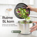 Chefino All In - Slacentrifuge RVS 5L met Snij- en Raspmessen – Salade Spinner – Sladroger – Slakom met Mandoline – Groentesnijder – Julienne Snijder – RVS Mengkom