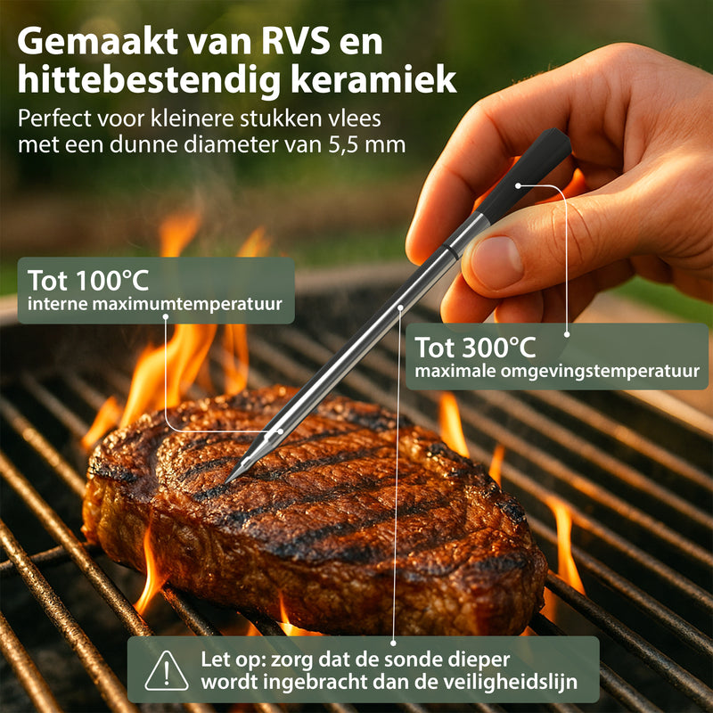 Chefino Slimme Draadloze Vleesthermometer – Bluetooth 5.3 BBQ Thermometer met App – Digitale Kernthermometer voor Grillen, Braden, Oven, Inductie en BBQ – Tot 250m Bereik