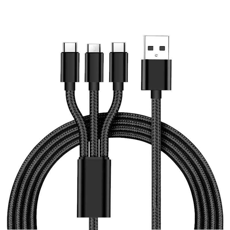 FLOKOO 3-in-1 USB Kabel – 1 meter – Snelladen & Dataoverdracht – USB naar USB-C / Micro-USB / Lightning – Nylon Gevlochten – Zwart