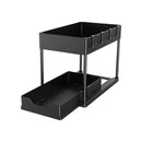 Waschbeckenschrank-Organizer – 2 Schichten – 76 x 34,5 x 22 cm – Küchenschrank-Organizer – Schwarz – ausziehbar