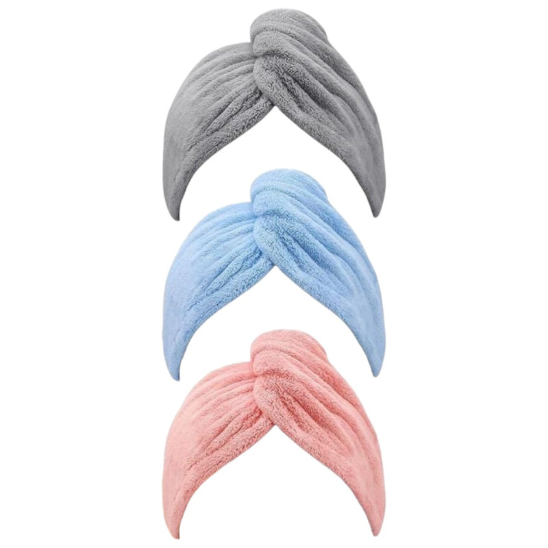 Haarhanddoek - 3 Stuks - Roze, Blauw en Grijs - Microvezel Handdoek Krullend Haar - Handdoek voor Haar - Hair Towel - Hoofdhanddoek