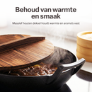 Gietijzeren Wok Ø36 cm met Houten Deksel – Wokpan Gietijzer voor Inductie, Gas, Oven & BBQ –  Pre-seasoned  – Grote Wokpan met Handgrepen – Professionele Wok