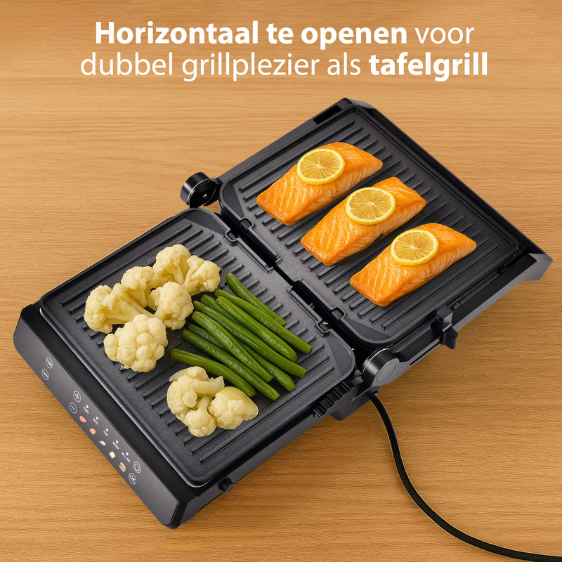 Chefino Forza Digitale Contactgrill - XL - 2000W - PFAS-vrij, uitneembare platen & 5 kookstanden - Groot Formaat - Tosti ijzer - Panini maken - Grill Apparaat - 180 graden uitklapbaar - Tosti Apparaat