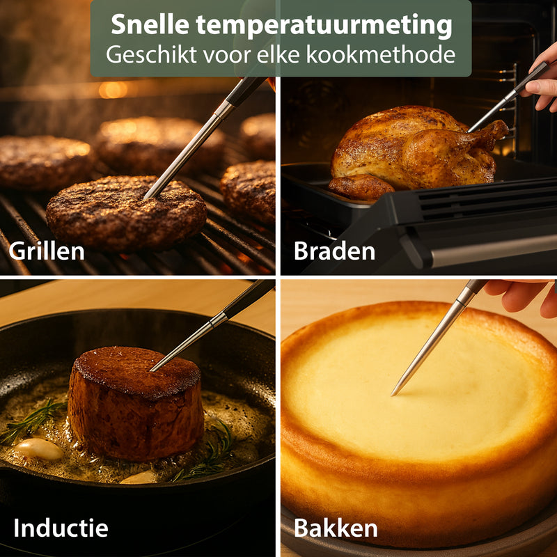 Chefino Slimme Draadloze Vleesthermometer – Bluetooth 5.3 BBQ Thermometer met App – Digitale Kernthermometer voor Grillen, Braden, Oven, Inductie en BBQ – Tot 250m Bereik
