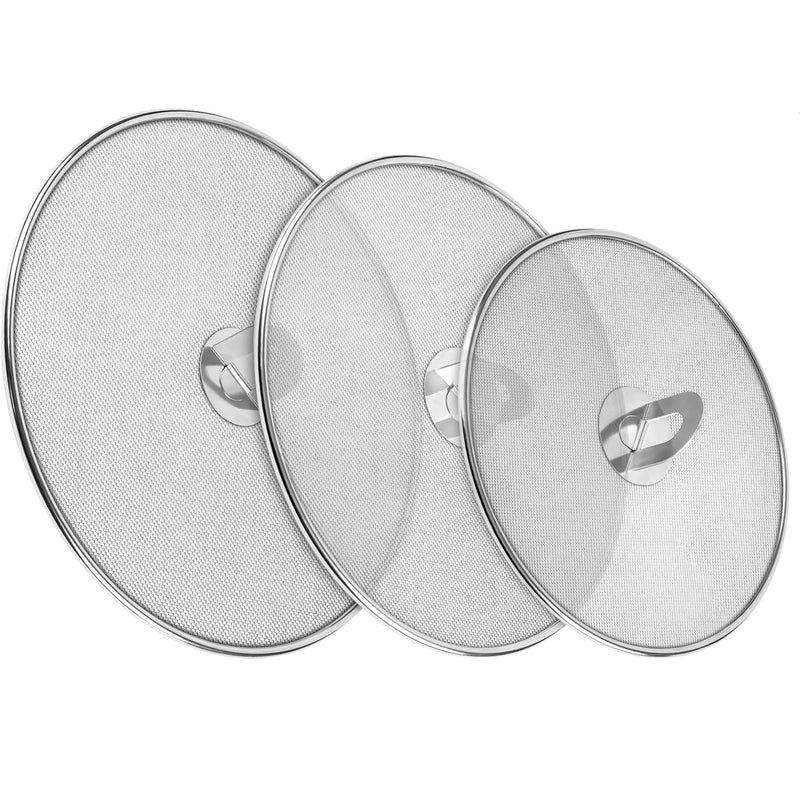 RVS Antispatdeksel Set van 3 – Ø20 / Ø25 / Ø30 cm – Spatdeksel voor Pan – Fijne Antispat Zeef – Vetbeschermer voor Bakken & Braden – Vaatwasserbestendig – Universeel Formaat