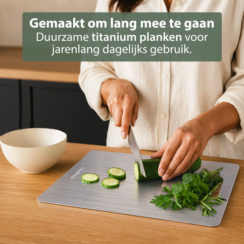 Chefino Titanium Snijplanken Set 3-delig – Antibacterieel Titanium Snijplank – Krasvast, Microplasticvrij & Vaatwasserbestendig – Duurzame Snijplanken voor Groente, Vlees & Vis