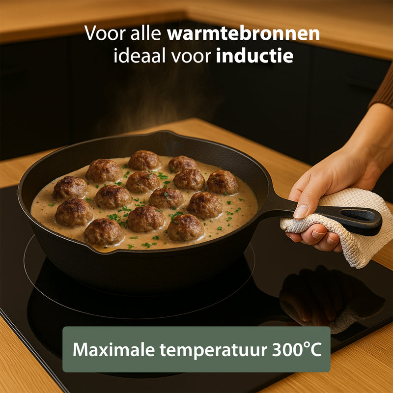 Chefino Gietijzeren Pannenset – 3-delige Skillet Set – Pannenset Inductie – Gietijzeren Pan voor BBQ, Oven en Fornuis – PFAS-vrij en Krasbestendig