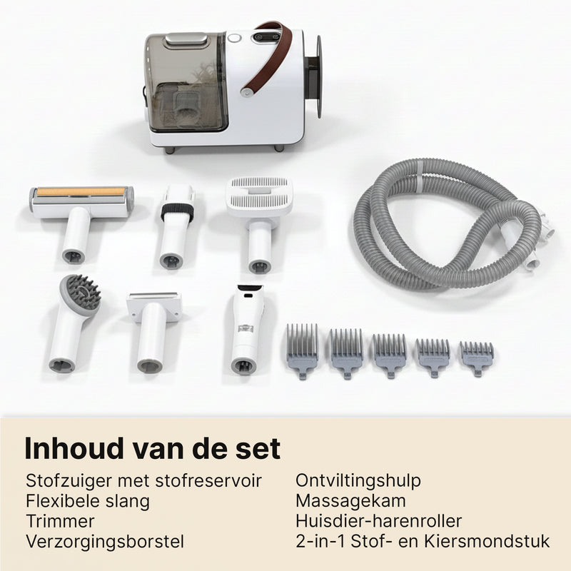 Carewat 6-in-1 Huisdier Stofzuiger en Trimmer Set – Professionele Hondentondeuse met Stofzuiger – Trimset Hond en Kat – Stil, Krachtig en Hygiënisch