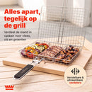 Grillmand BBQ – RVS Barbecue Grillmand met Deksel – 31 x 24,2 cm – Met 2 Uitneembare Verdelers – Afneembaar Handvat – Vo