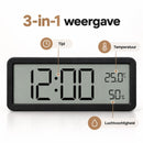 Digitale Wandklok met Thermometer & Hygrometer – Grote LCD Klok – Temperatuur- en Luchtvochtigheidsmeter – Tafelklok & W