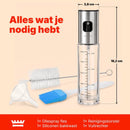 Oliespray Fles 90 ml – Olijfolie Spray met Fijne Nevel – Olieverstuiver met Maatverdeling – Inclusief Trechter, Reinigin