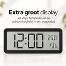 Digitale Wandklok met Thermometer & Hygrometer – Grote LCD Klok – Temperatuur- en Luchtvochtigheidsmeter – Tafelklok & W