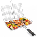 Grillmand BBQ – RVS Barbecue Grillmand met Deksel – 31 x 24,2 cm – Met 2 Uitneembare Verdelers – Afneembaar Handvat – Vo