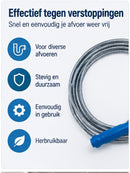 Ontstoppingsveer 5 Meter – Trekveer voor Afvoer – Rioolveer voor Verstopte Leidingen – Flexibele Afvoer Ontstopper – Voo