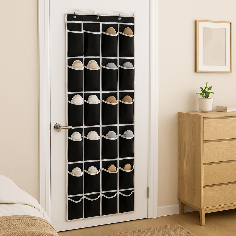 Schoenenkast Hangend - Schoenenzak 35 vakken - Opbergen van Schoenen aan Deur - Schoenenzak Zwart/Wit - Oplossing voor rondslingerende schoenen - Hoogwaardige Schoenenkast