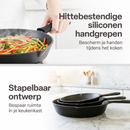Gietijzeren Koekenpan Set 3-delig – Skillet Set Ø16, Ø19,5 & Ø24,5 cm –  Pre-seasoned Gietijzer – Geschikt voor Inductie, Gas, Oven & BBQ – Inclusief Siliconen Handgrepen