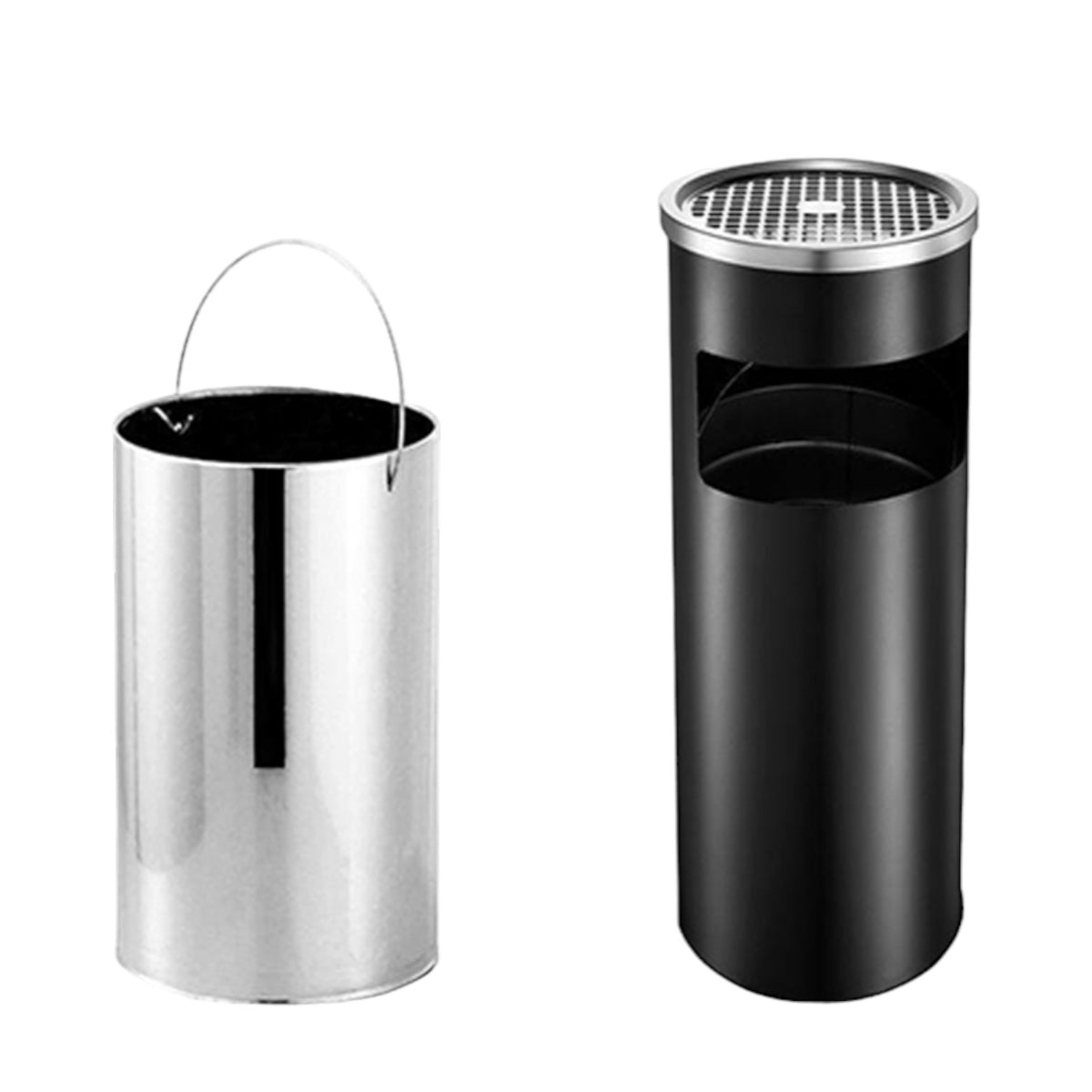 Staande Asbak met RVS Afvalbak - Zwart met Zilver - 25 x 25 x 60 cm Staande Asbak met RVS Afvalbak - Zwart met Zilver - 25 x 25 x 60 cm