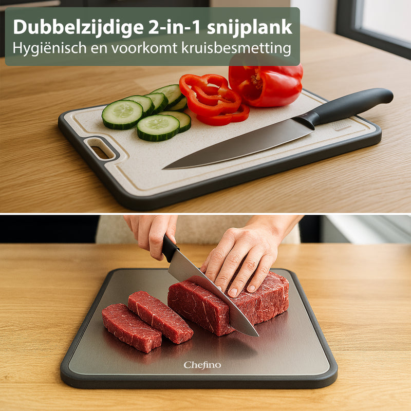 Dubbelzijdige Titanium Snijplank - 38 x 26 cm - Hygiënisch, Duurzaam & Onmisbaar in Elke Keuken