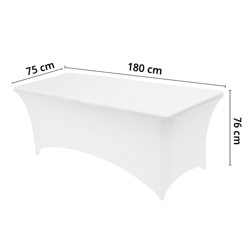 Rechthoekige Tafelhoes Stretch – 180 x 75 x 75 cm – Elastisch & Strak – Wasbaar – Wit – Voor Feesten, Beurzen & Evenementen (kopie)
