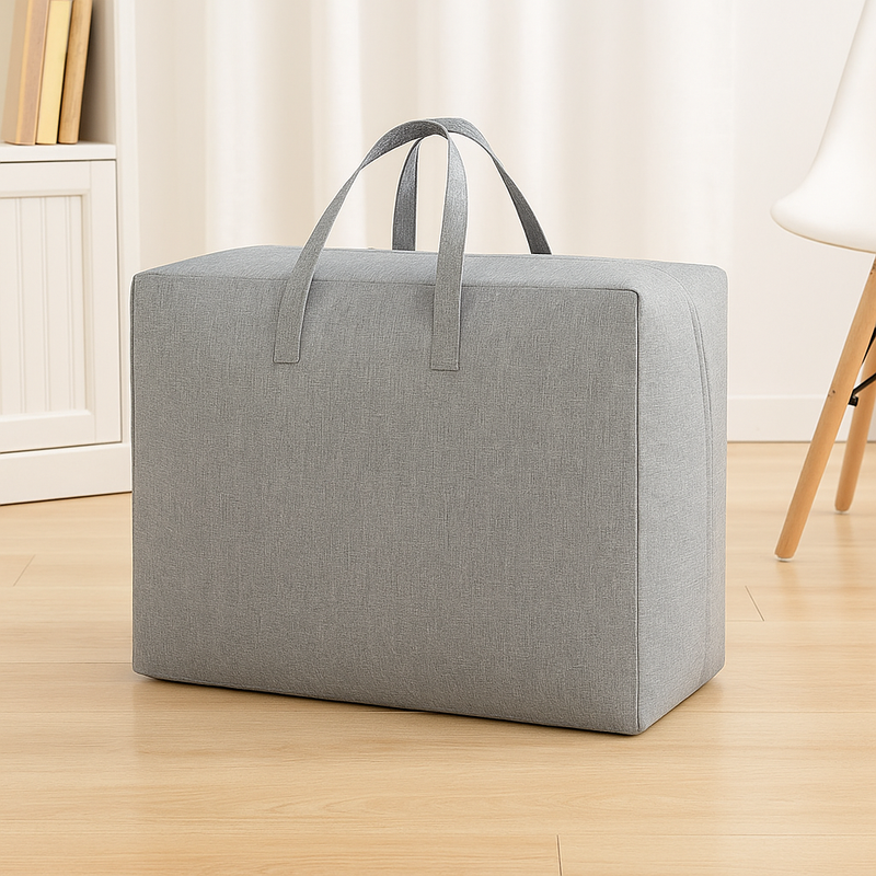 Opbergtas Groot 58x46x28 cm – Draagbare Opbergzak met Handvat – Opbergbox voor Kleding, Dekens & Textiel – Vouwbaar & Ademend – Grijs